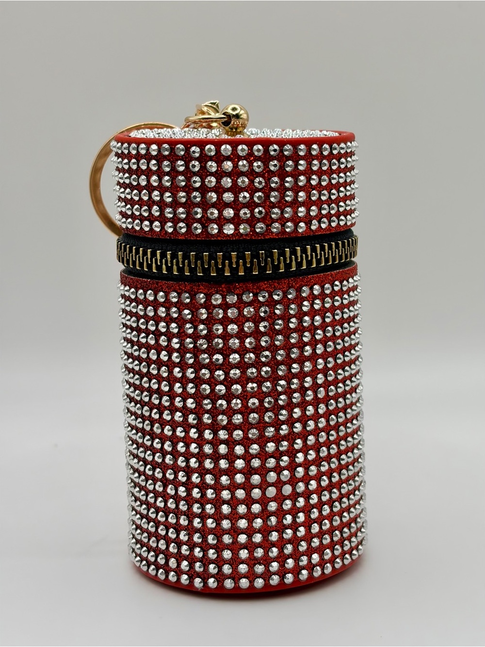 Red Rhinestone Studded Keychain Cylinder Pouch - Picture 4 of 6
